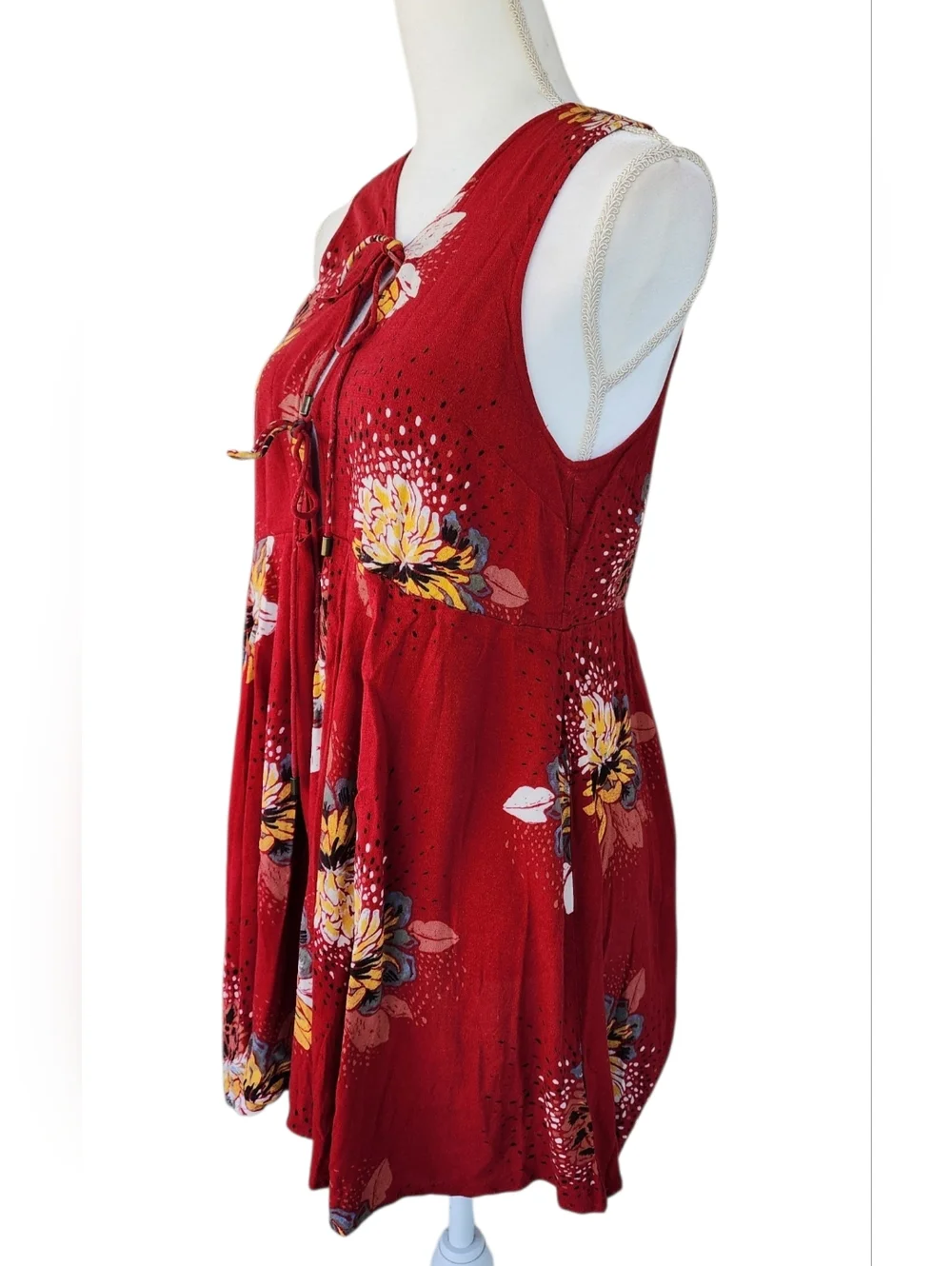Free People Red Floral Open-Back Dress